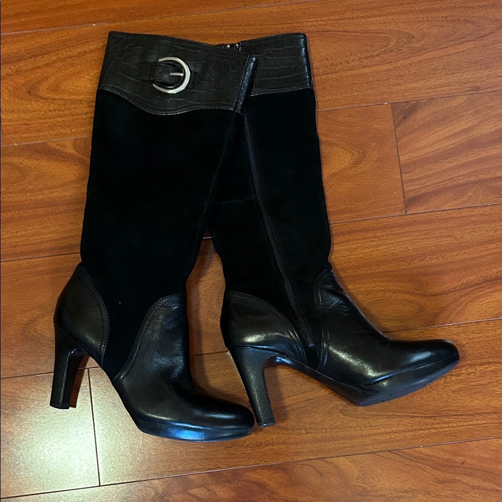Naturalizer Black Heeled Boots with Buckle Detail